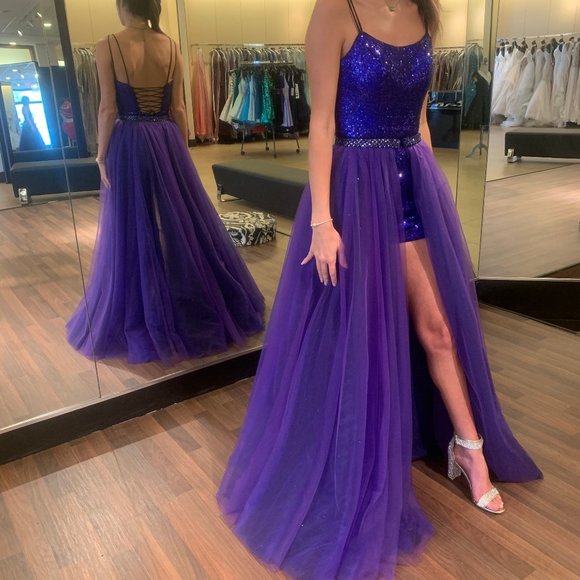 sequin romper with tulle overskirt and laceup back - Picture 2 of 3